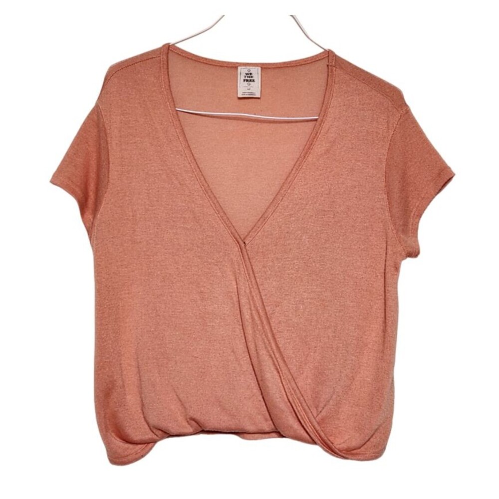 Free People Womens S Hoffman Surplice Tee Short Sleeve Shirt Drape Blouse Coral